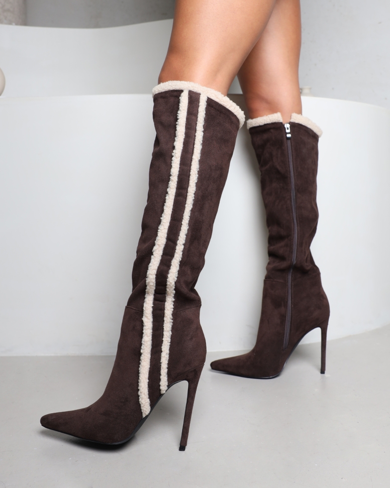 Anders chocolate suede borg trimmed knee boots | SIMMI London