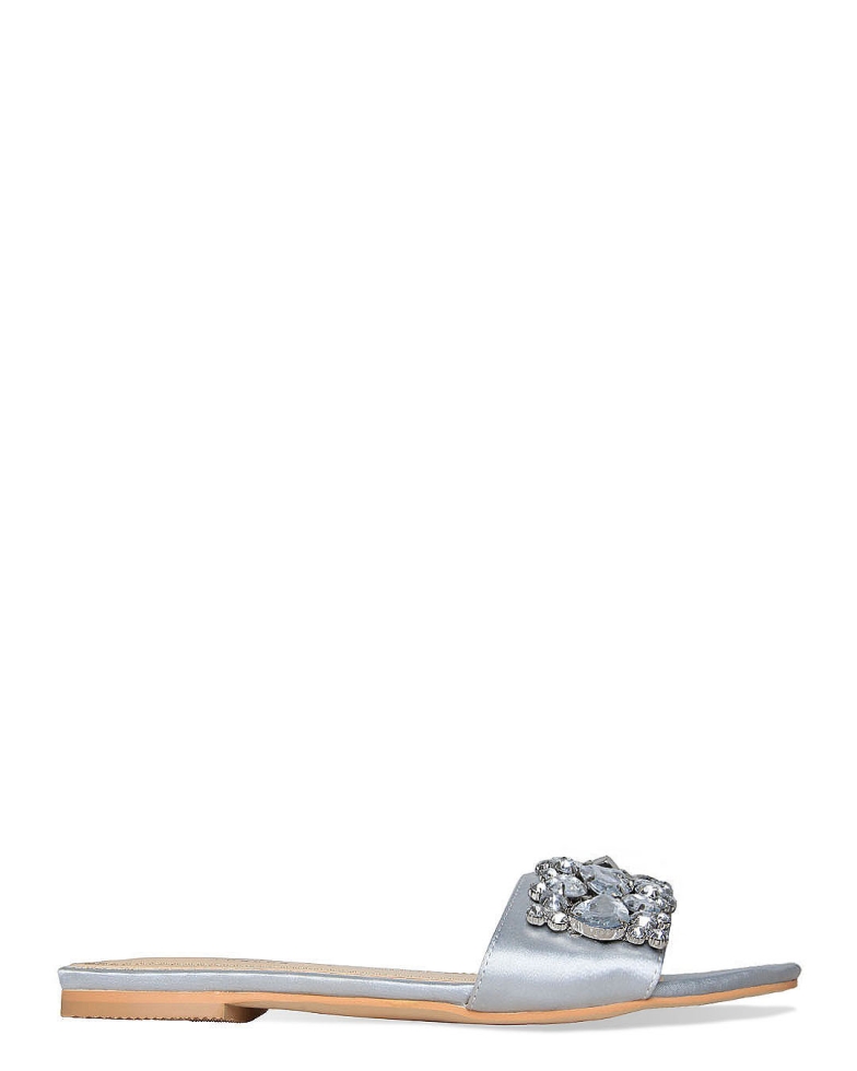 Ciara Silver Satin Diamante Gem Sliders