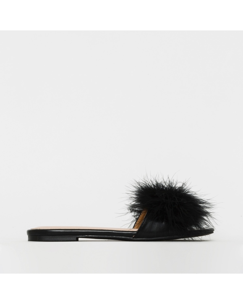 Maisie Black Fluffy Sliders