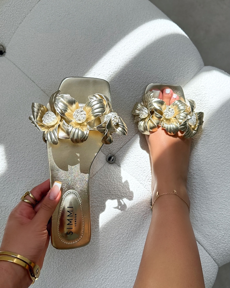 Miray Gold Flower Flat Slides