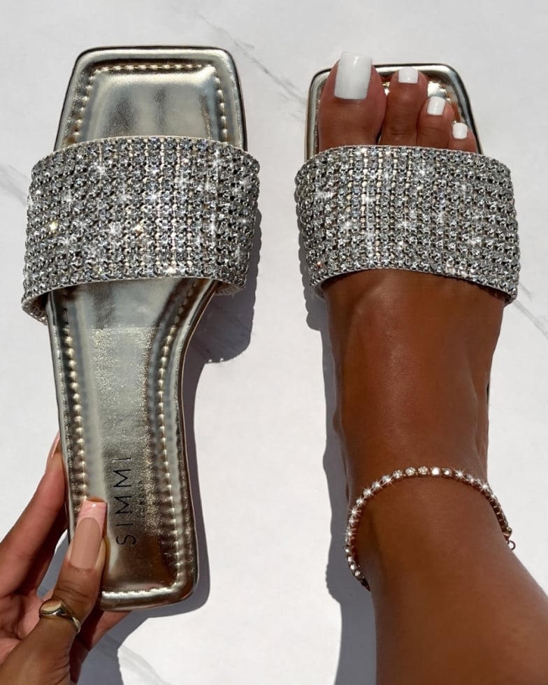 Azura Gold Mirror Diamante Sliders