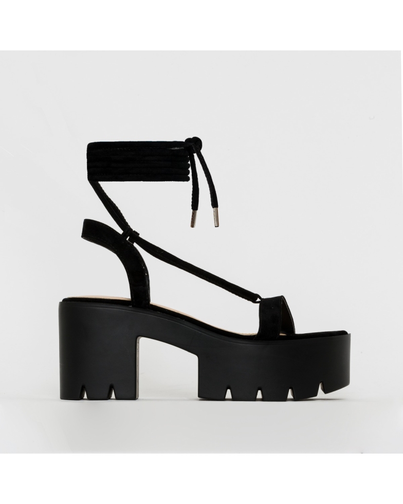 Ankea Black Suede Lace Up Chunky Flatforms