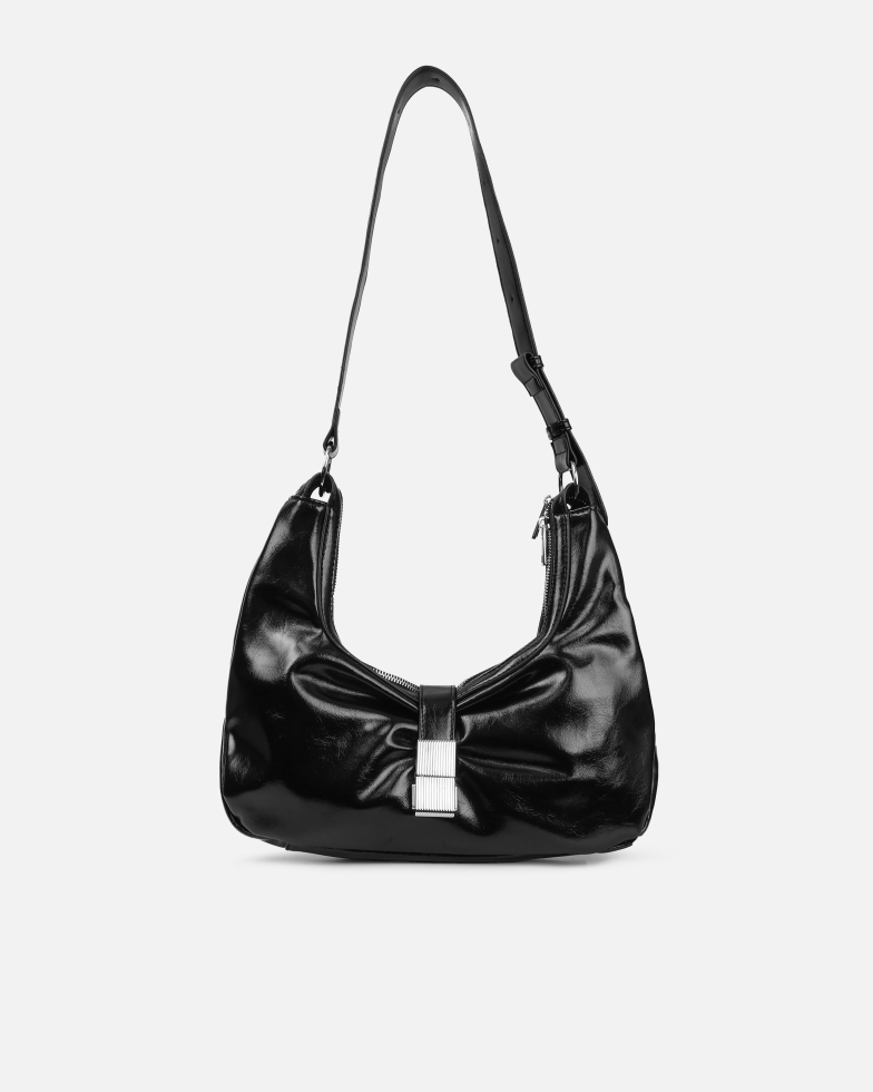 Asher Black Buckle Detail Shoulder Bag