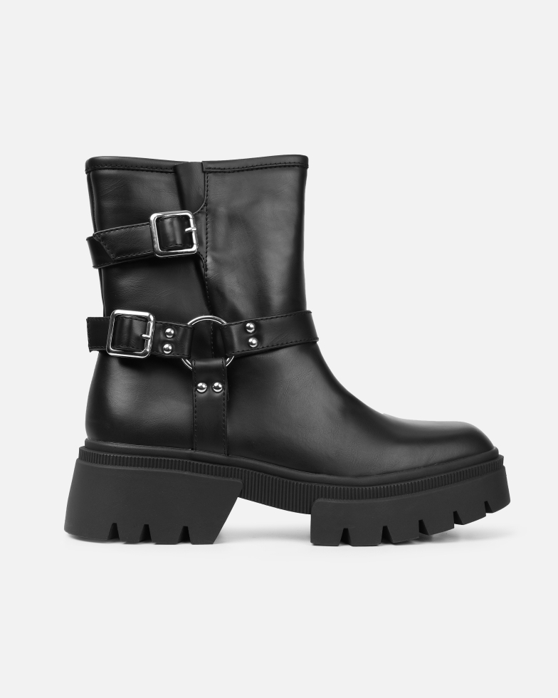 Alpesh Black Chunky Biker Boots