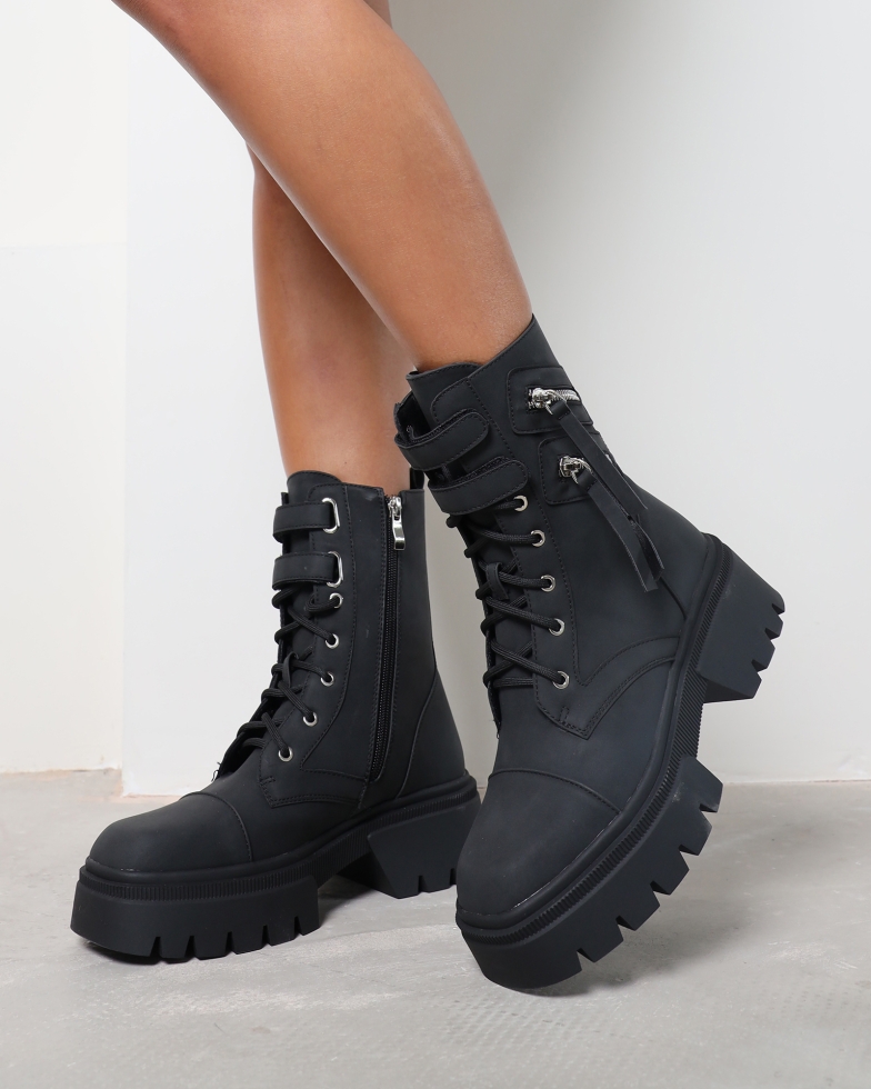 Bennett black nubuck chunky lace up boots | SIMMI London