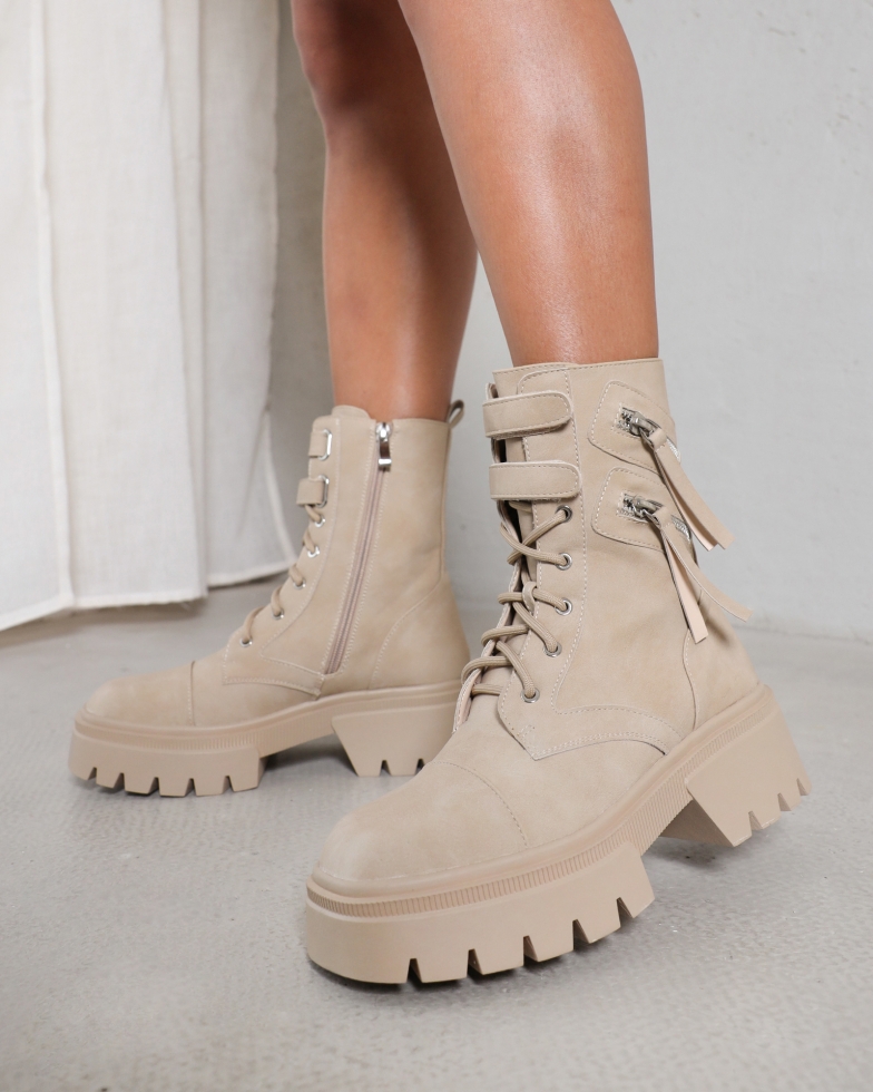 Bennett sand nubuck chunky lace up boots | SIMMI London