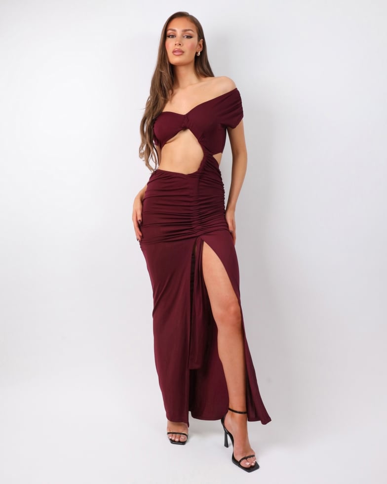 Opal Deep Purple Off The Shoulder Maxi Dress | SIMMI London