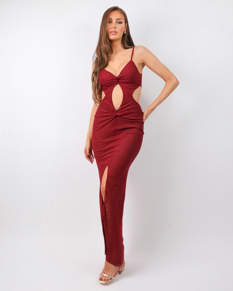 Raye Deep Red Knot Detail Maxi Dress | SIMMI London