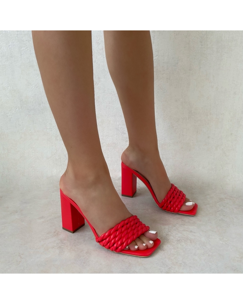 Bali Red Twist Strap Block Heel Mules | SIMMI London