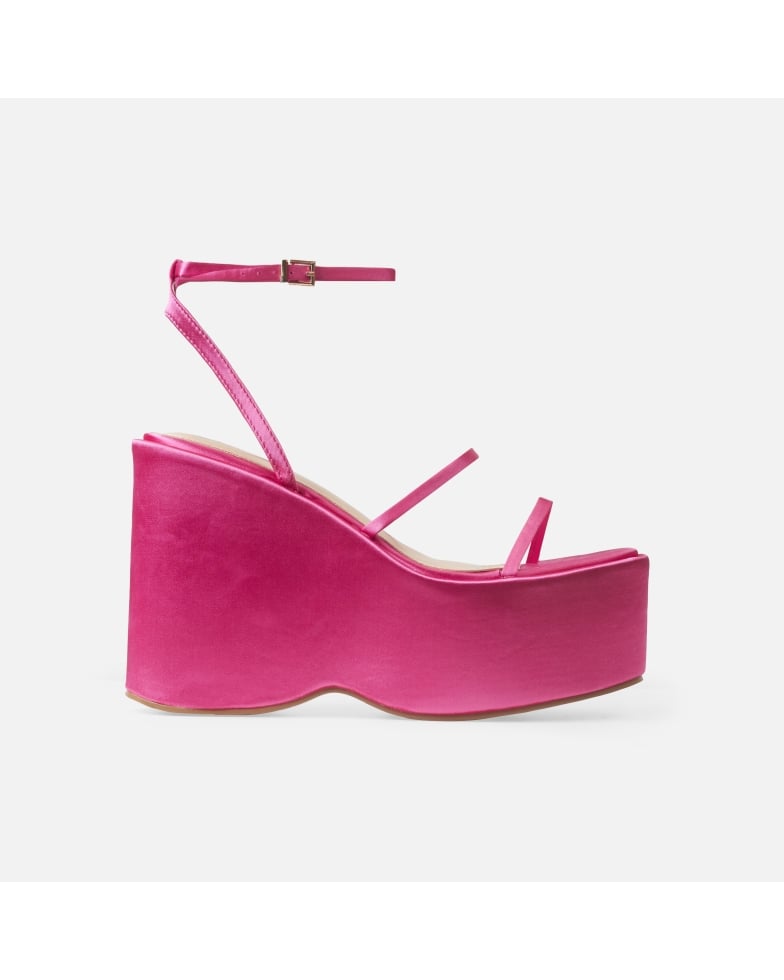 Daria Pink Satin Strappy Platform Wedges | SIMMI London