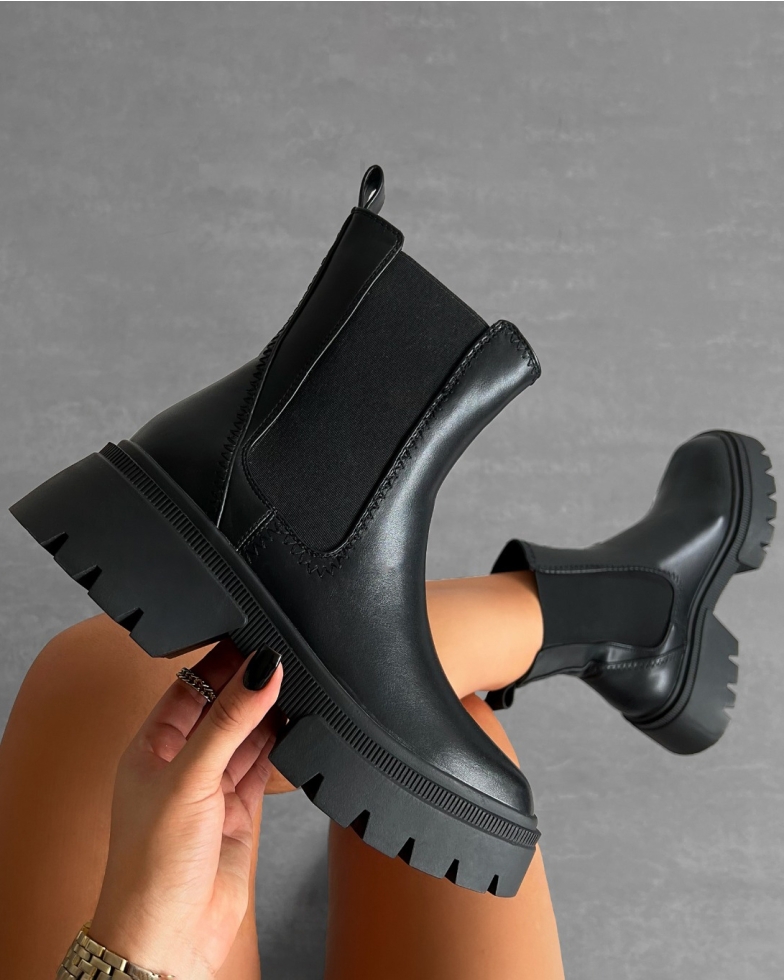 Camden Black Chunky Flat Ankle Boots