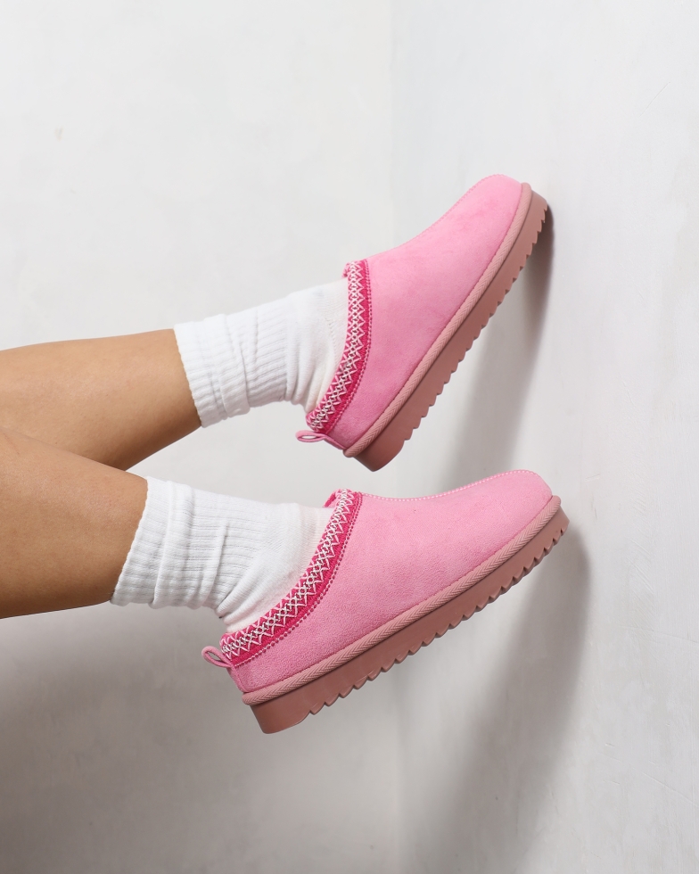 Cece Pink Faux Suede Slippers | SIMMI London