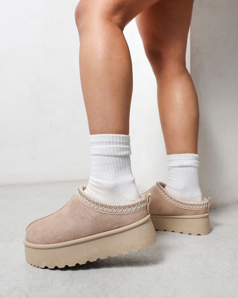 Coko Beige Faux Suede Flatform | SIMMI London