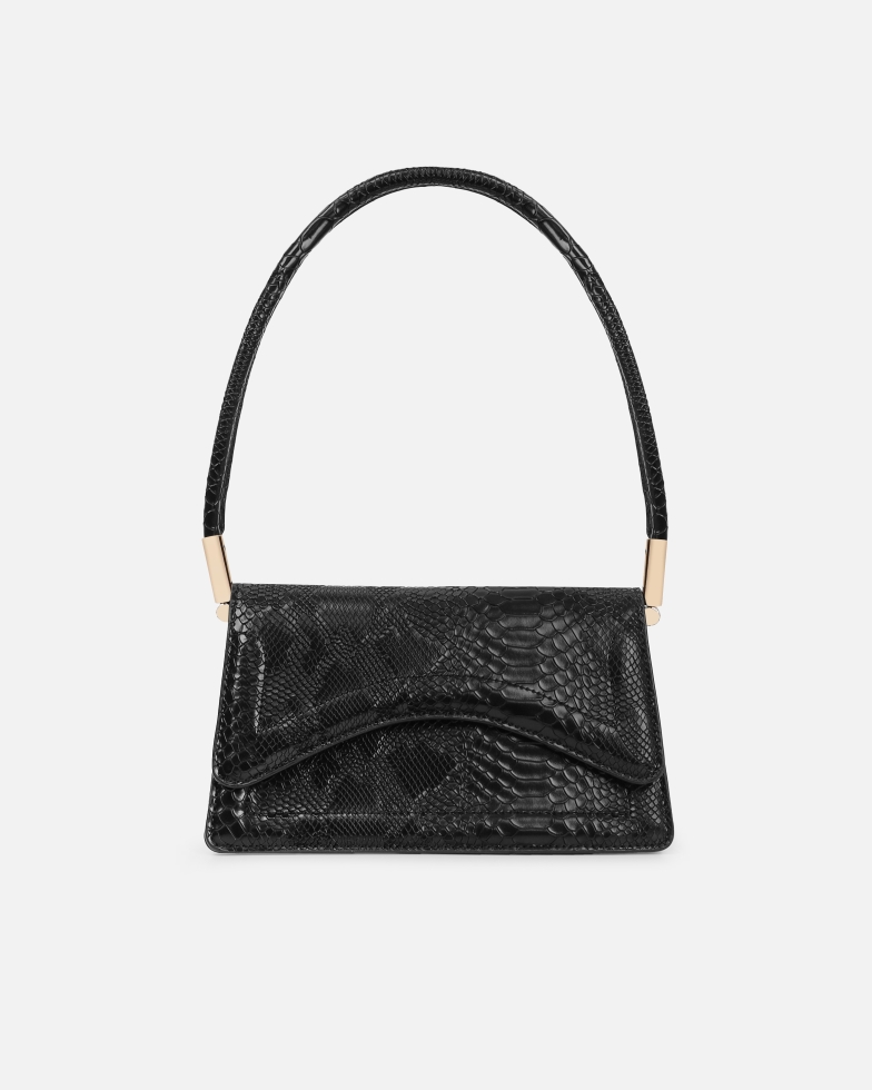 Corinna Black Snake Effect Shoulder Bag