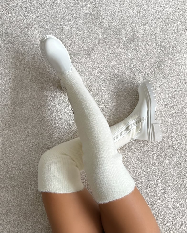 Cream over the knee socks best sale