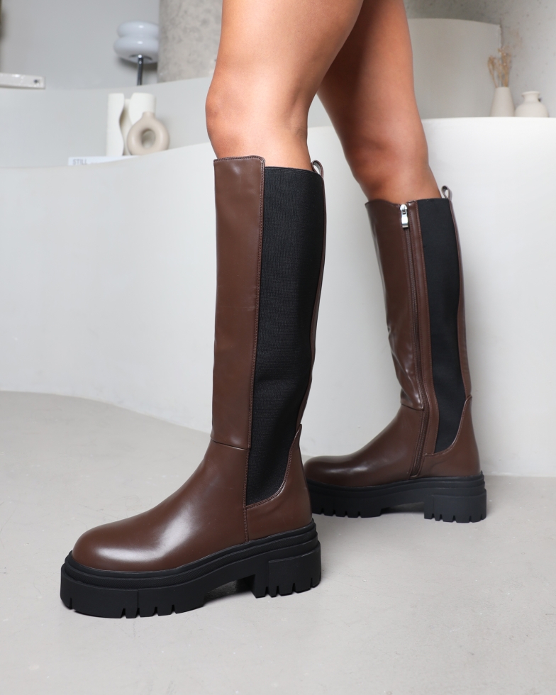 Bernard tan chunky knee boots | SIMMI London