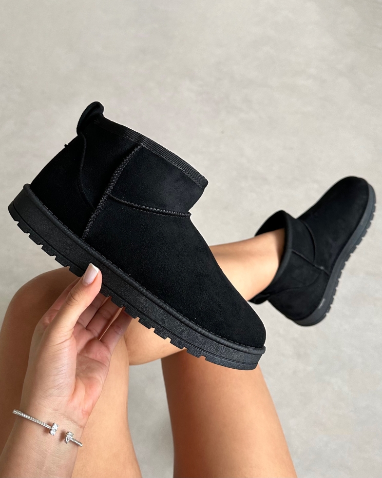 Cosy Black Faux Suede Mini Boots