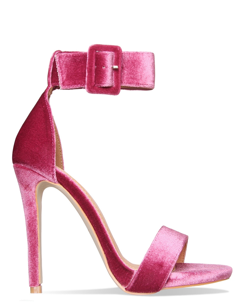 Camille Mauve Velvet Buckle Strap Heels