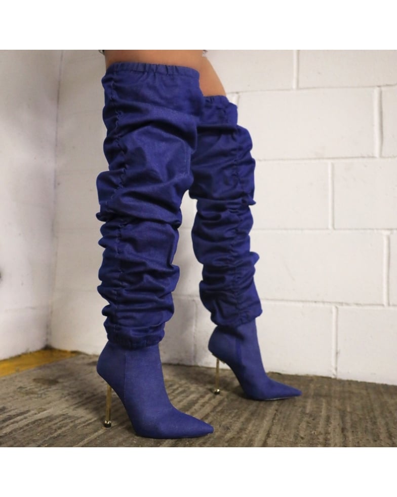 SIMMI SHOES / Clermont Twins Ride or Die Dark Blue Denim Detachable Leg Boots