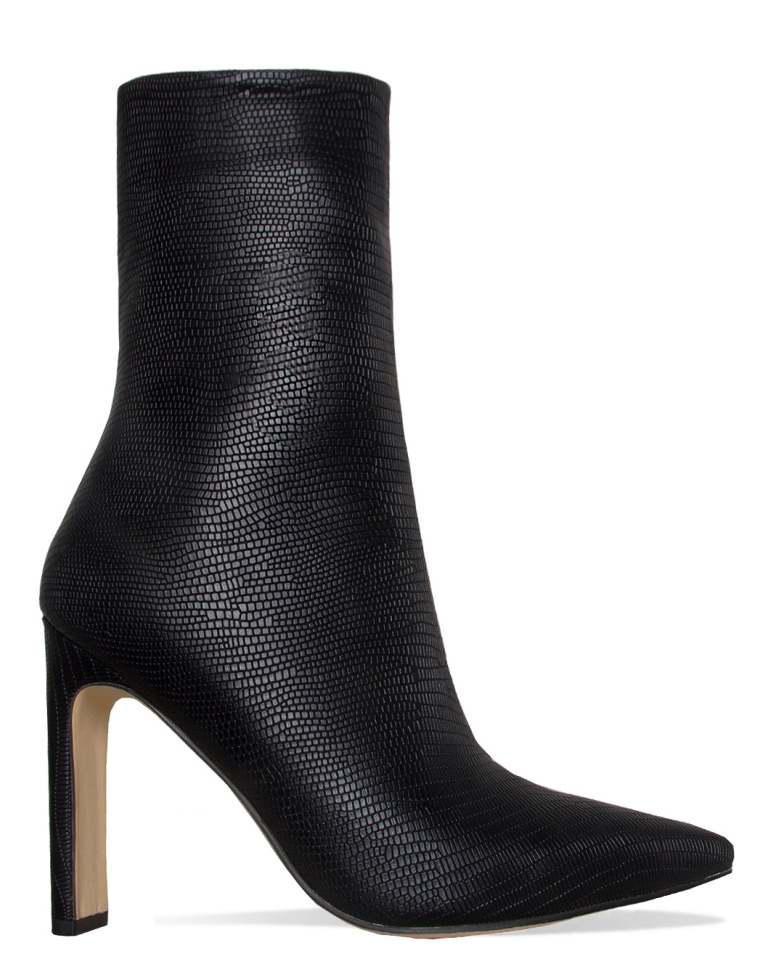 Emery Black Lizard Slim Block Heel Ankle Boots