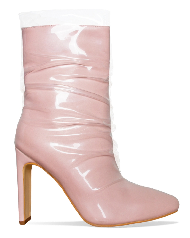 Elisha Pink Patent Clear Ankle Boots