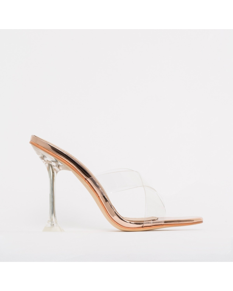 Elvie Rose Gold Clear Mule Heels