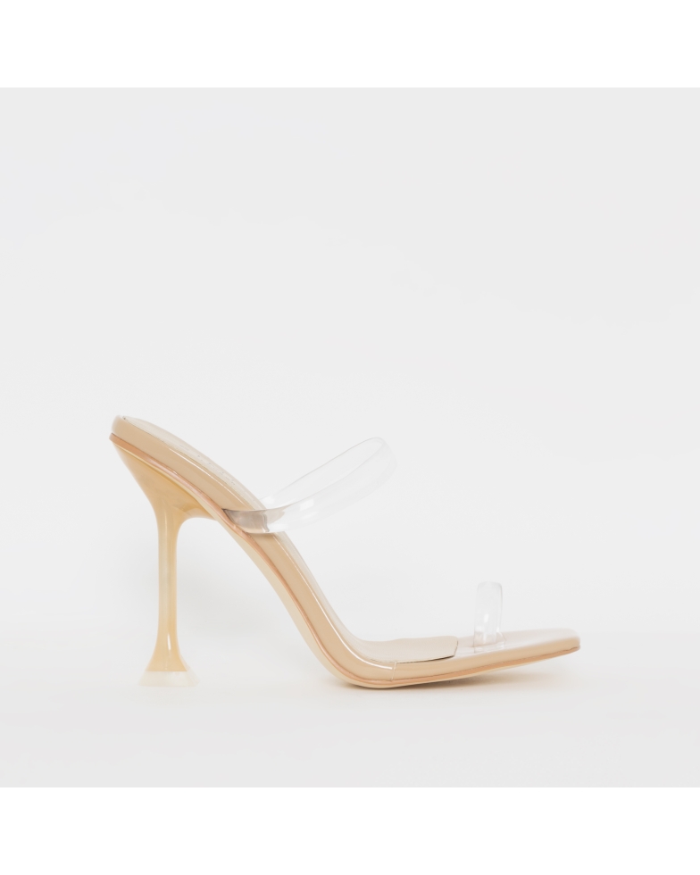 Aurelia Nude Patent Clear Toe Loop Stiletto Heels