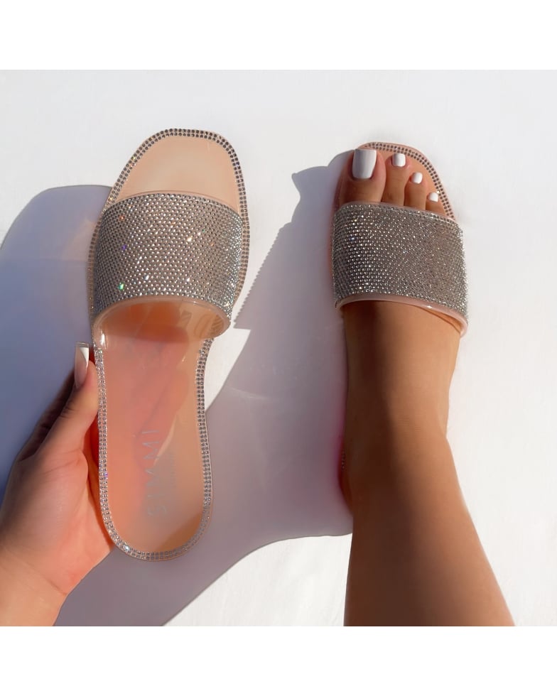 Esmeralda Nude Diamante Jelly Sliders | SIMMI London