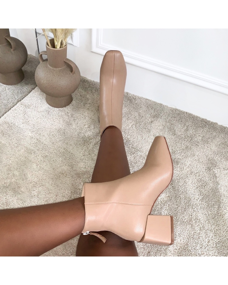 SIMMI SHOES / Fabel Nude Block Heel Ankle Boots