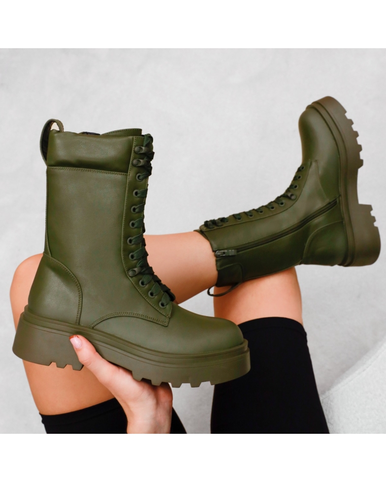 Storm Khaki Lace Up Chunky Ankle Boots | SIMMI London