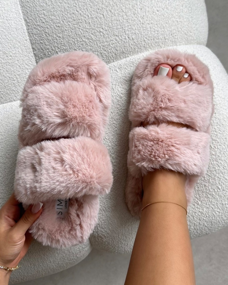 Fuzziest Blush Pink Faux Fur Fluffy Slippers