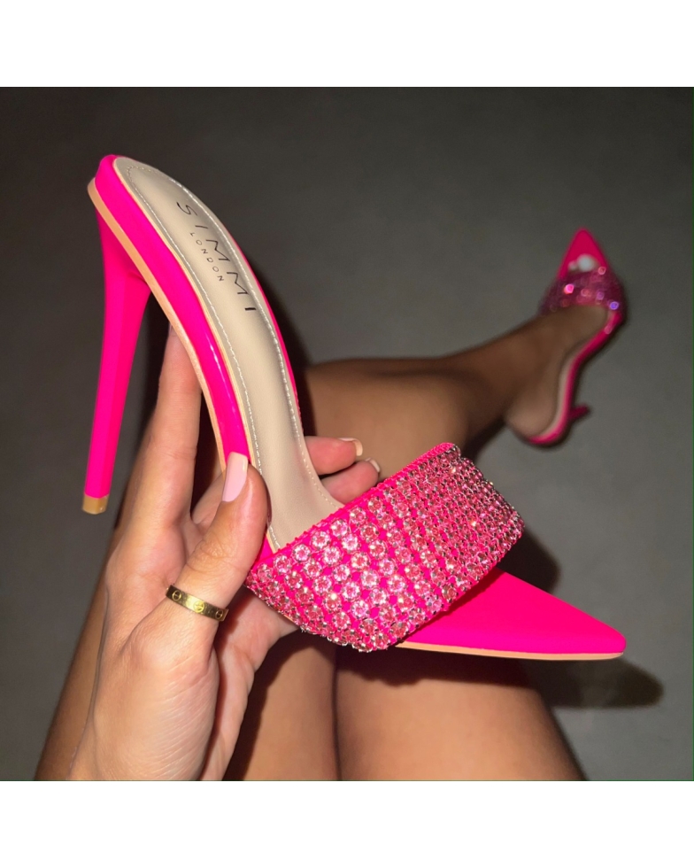 Velvette Pink Patent Gem Stiletto Mules | SIMMI London