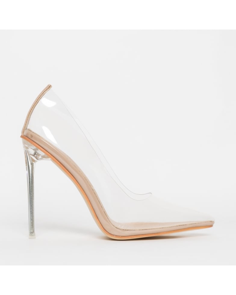 SIMMI SHOES / CHRISTIE NUDE CLEAR STILETTO COURT SHOES