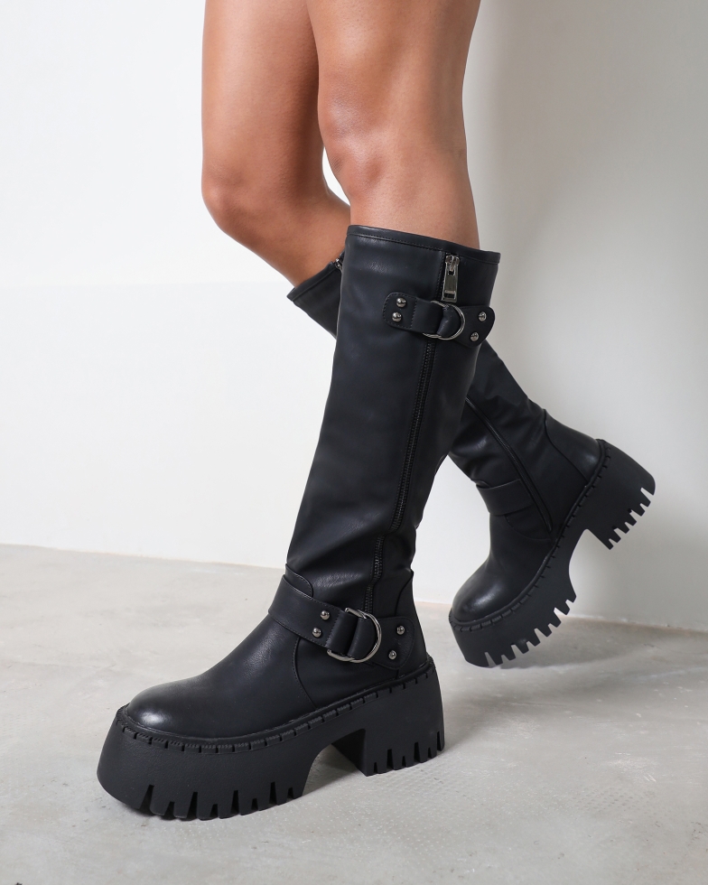 Hamid black chunky biker boots | SIMMI London