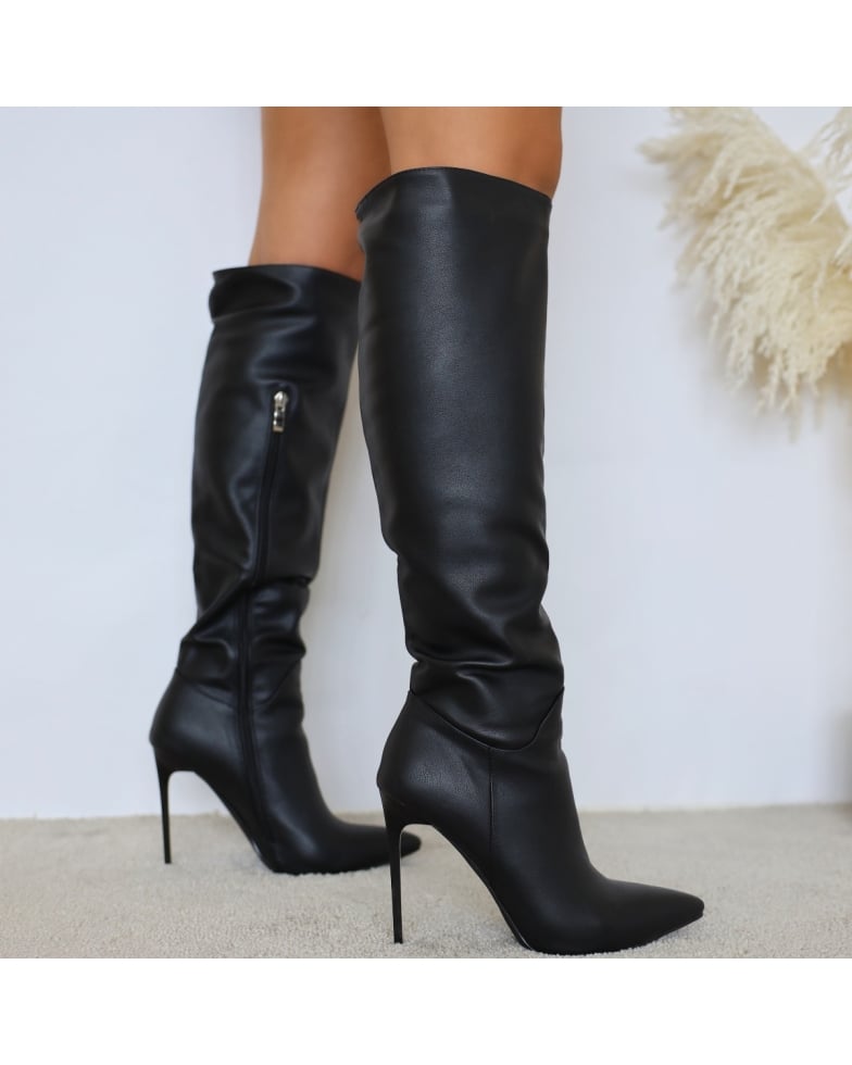 SIMMI SHOES / Harni Black Pointed Toe Stiletto Knee High Boots