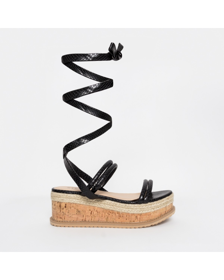 Lexi Black Snake Lace Up Espadrille Flatforms