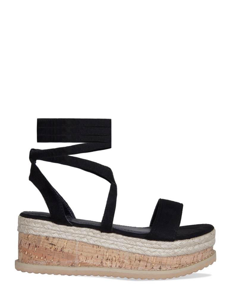 Jenny Black Suede Lace Up Espadrille Flatforms