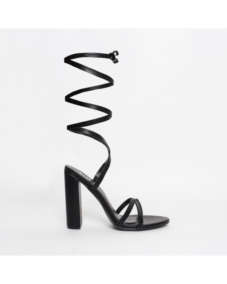 Helena Black Lace Up Block Heels