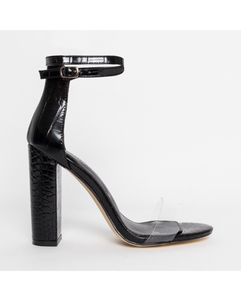 Misha Black Croc Clear Block Heels