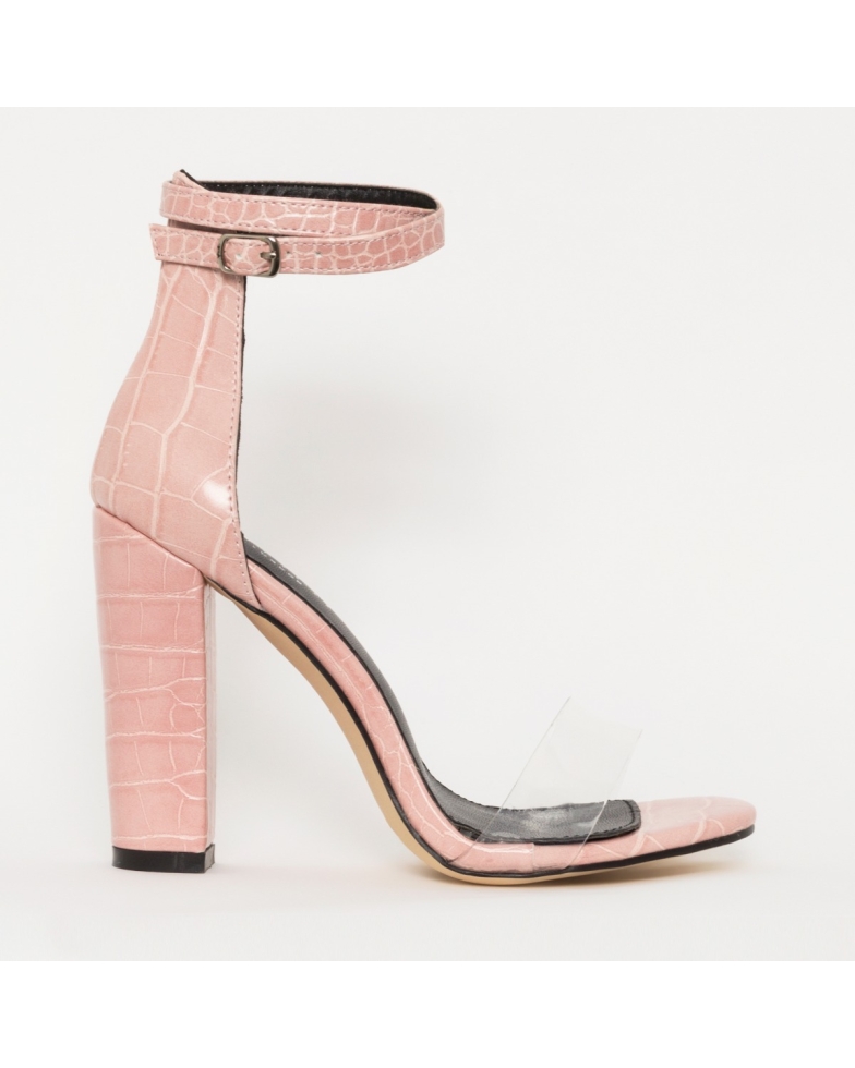 Misha Blush Croc Clear Block Heels