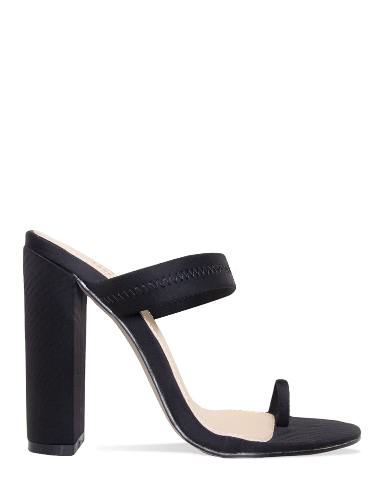 Hailee Black Lycra Toe Loop Mules