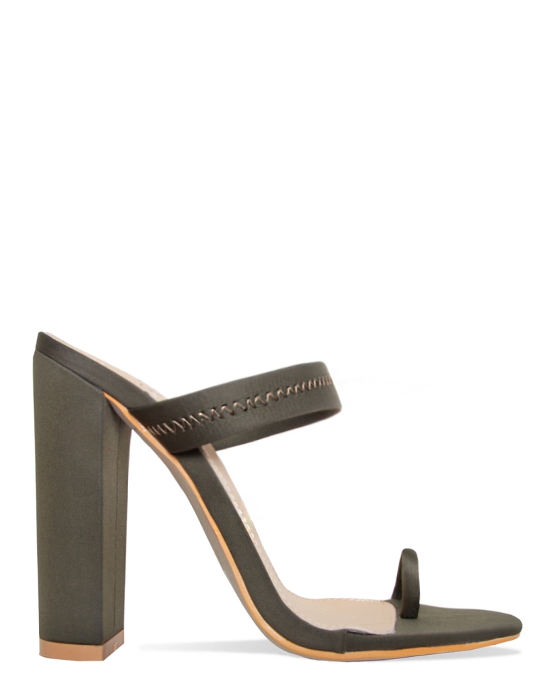 Hailee Khaki Lycra Toe Loop Mules