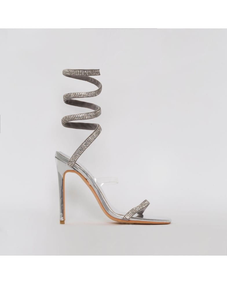 SIMMI SHOES / ANASTACIA SILVER DIAMANTE CUFF STILETTO HEELS