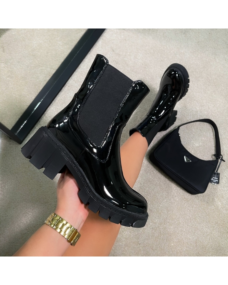 SIMMI Shoes / Hollis Black Patent Chunky Chelsea Boots