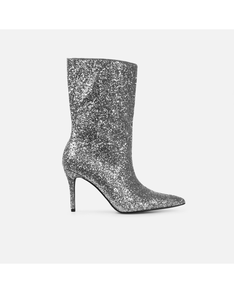 Houda Silver Glitter Ankle Boots | SIMMI London