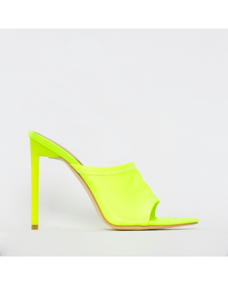 Tiana Neon Yellow Lycra Stiletto Mules