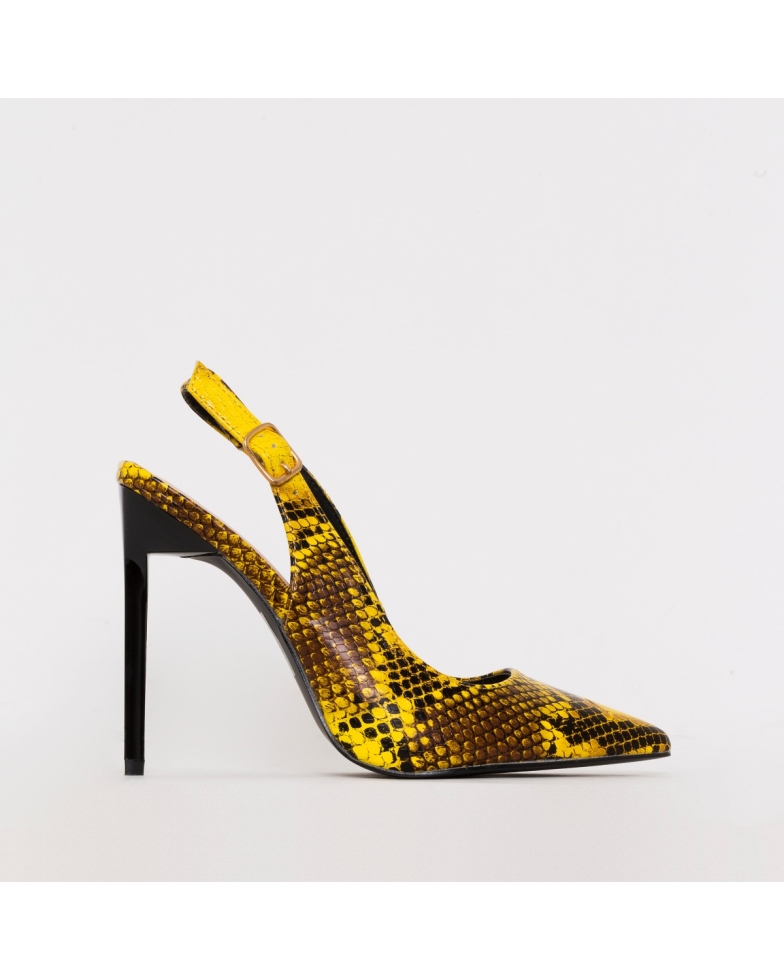 SIMMI SHOES / INES YELLOW SNAKE PRINT SLINGBACK COURT HEELS