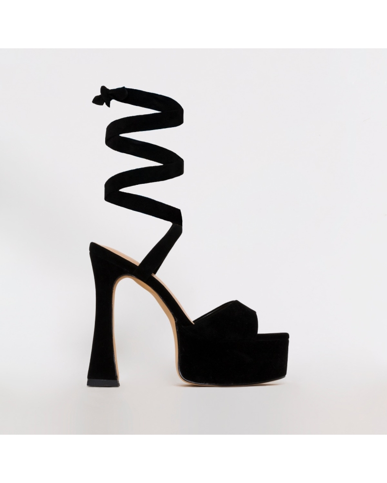 SIMMI SHOES / MELLY BLACK SUEDE LACE UP PLATFORM HEELS