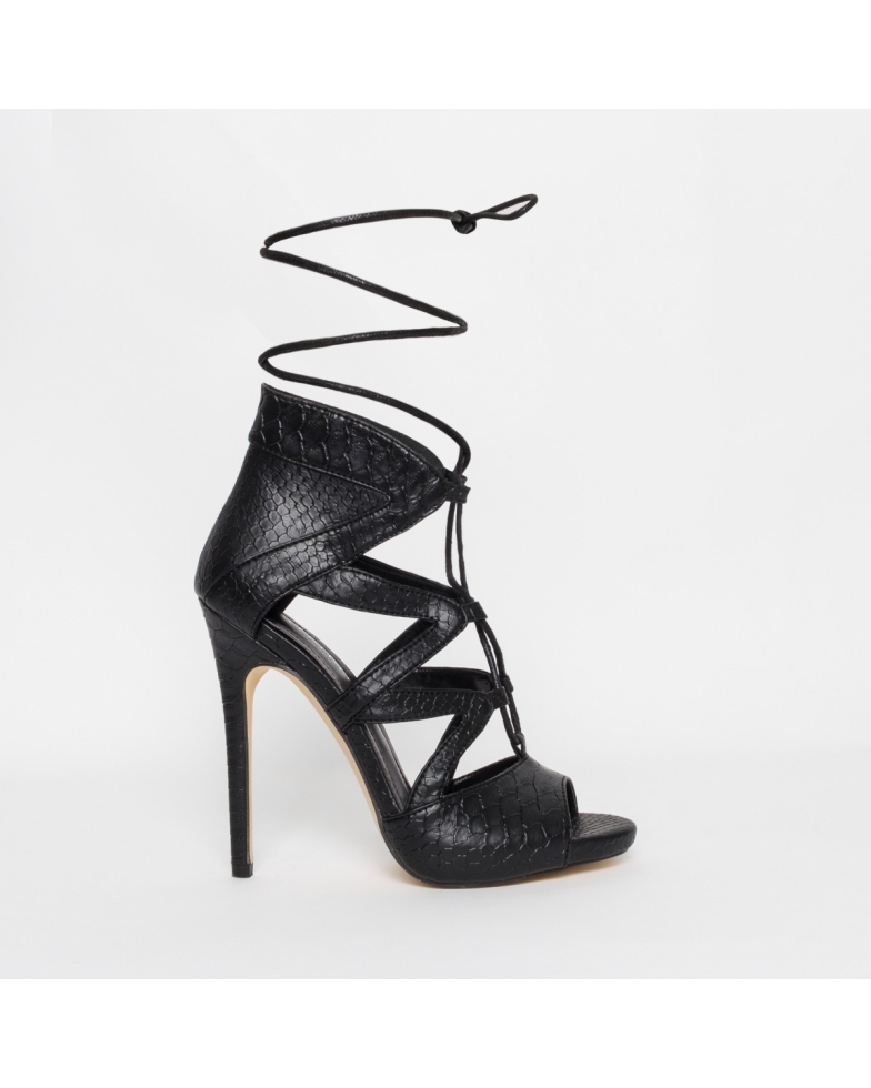 Joanna Black Snake Lace Up Stiletto Heels