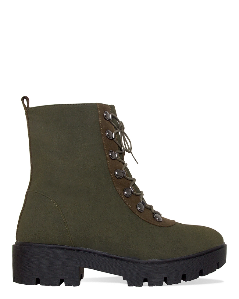 Jayda Khaki Suede Lace Up Hiking Ankle Boots